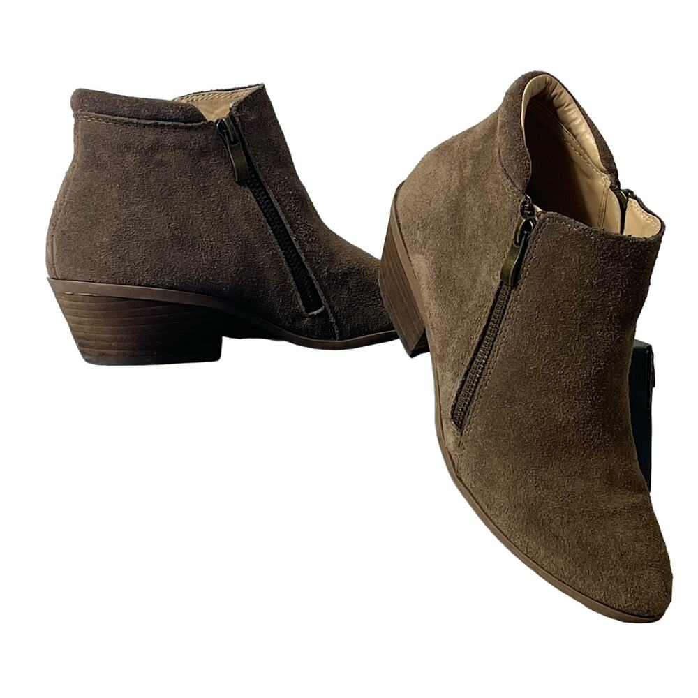 Apri Double Sided Zip Pewter Gray Faux Suede Block Heel Booties Womens 8